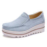 Women's Breathable Suede Round Toe Slip On Platform Shoes