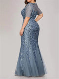 Short Sleeve Sequined Mesh Mermaid Slim Evening Dress