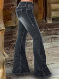 Fashion Thin Vertical Striped Ladies Bell Bottom Jeans