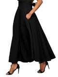 Female Vintage High Waist Solid Color Lace-up Maxi Skirts