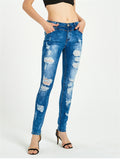 Women's Campus Style Slim Fit Ripped Denim Jeans for Summer Autumn