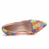 Colorful Lace Flowers Pattern Slip-on Heels Shoes