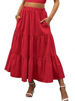 Casual Solid Color Swing Skirts With Pockets