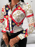 Women's Trendy Lapel Collar Geometric Print Button Down Blouses