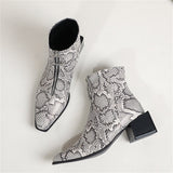 Thick Chunky Medium Heel Front Zipper Ankle Boots