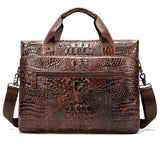 Retro Style Crocodile Textured Interior Pocket Detachable Sling Strap Laptop Bag