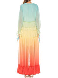 Women's V-Neck Gradient Color Elegant Maxi Dress