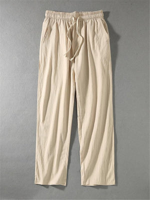 Mens Loose Casual Vertical Linen Solid Color Pants