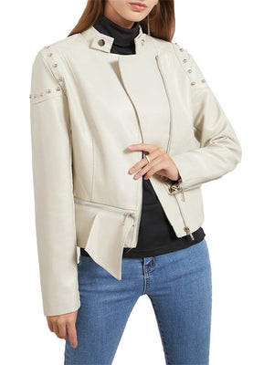 Women's Fashion Solid Color Stand Collar PU Jackets