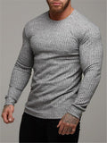 Mens Casual Long Sleeve Round Collar Knitting T-shirt