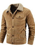 Mens Cozy Warm Corduroy Fleece Lined Thick Jacket Coat