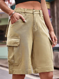 Fashionable Cozy Elastic Short Cargo Pants for Ladies
