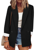 Casual Business Button Lapel Solid Color Long-Sleeved Blazer Coat