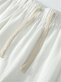 Simple Style Solid Color 2-Piece Outfit Retro Button T-Shirts + Drawstring Pants