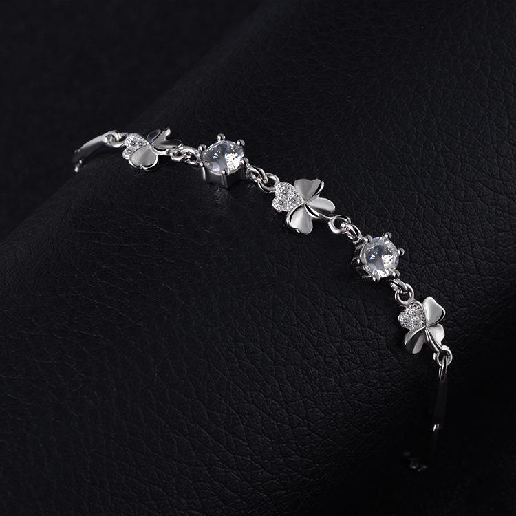 Real 925 Silver Crystal Lucky Clover Bracelet