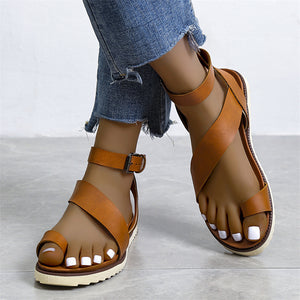 Stylish Female Ankle Buckle Straps Flat Heel Sandals