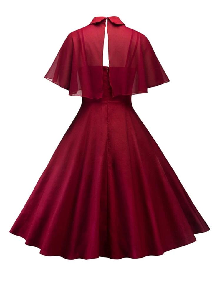 1950S Princess Seamed Bodice Patchwork Cape Swing Dress