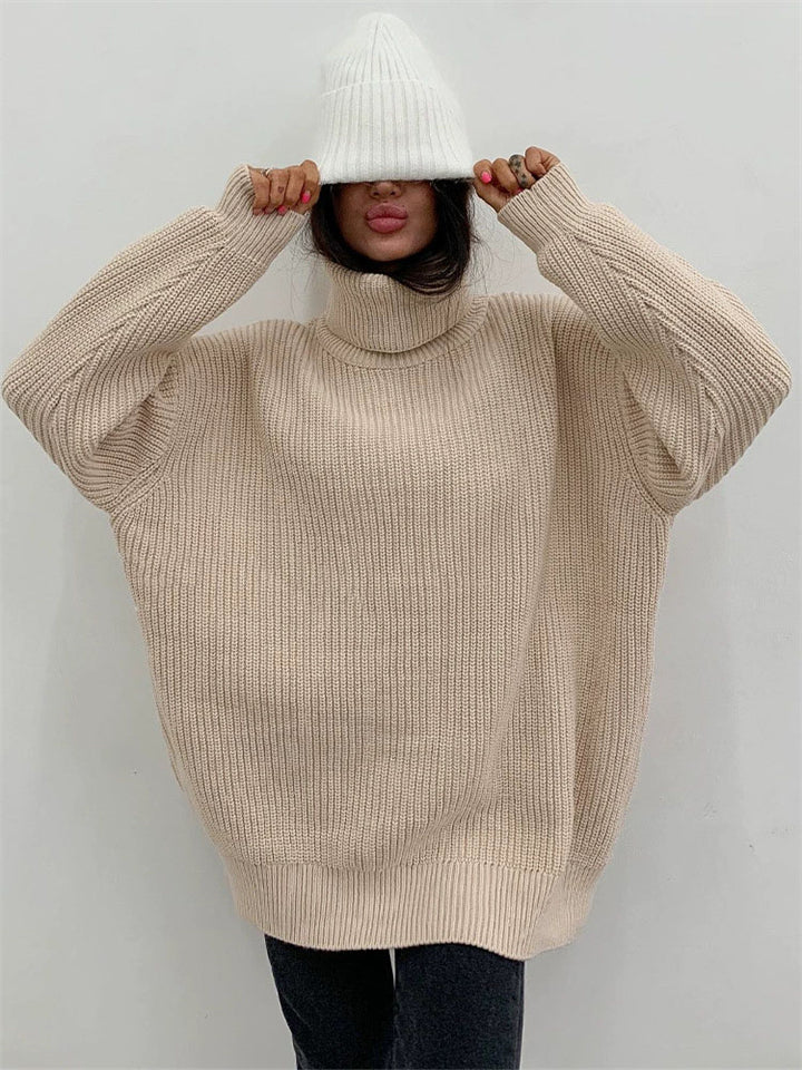 Winter New High Collar Thick Lantern Sleeve Oversized Comfy Female Sweaters