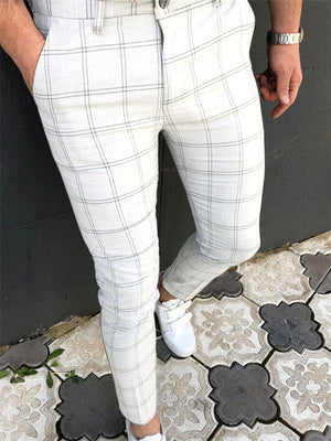 Trendy Simple Style Plaid Pattern Leisure Solid Color Pants With Pockets