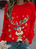 Ladies Casual Deer Print Long-sleeved Christmas T-shirts