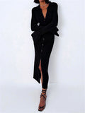 Women's Fashion Simple Style V-Neck Long Sleeve Sweater Dress