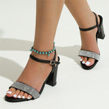 Women's Luxury Shiny Open Toe Chunky Heel Party Sandals