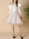 Ladies Elastic Waist Polka Dot Heart Print A-line Skirts