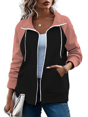 Women's Sports Non-Hooded Contrast Color Zipper Sweatshirt