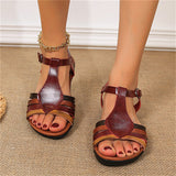 Women's Thailand Vacation Open Toe Flat Buckle Dark Brown Sandals