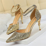 New Fashion Sequins Design Buckle Sparkly High Heels