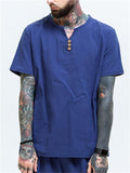 Men's Plus Short-Sleeved Solid Color Loose Cotton And Linen T-Shirt