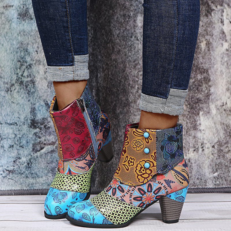 Amazing Retro Ethnic Style Splice Spika Heels Ladies Ankle Boots
