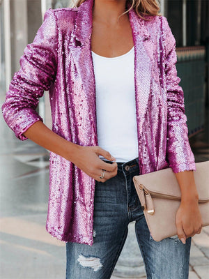 Ladies Vogue Casual Shiny Sequin Suit Blazer