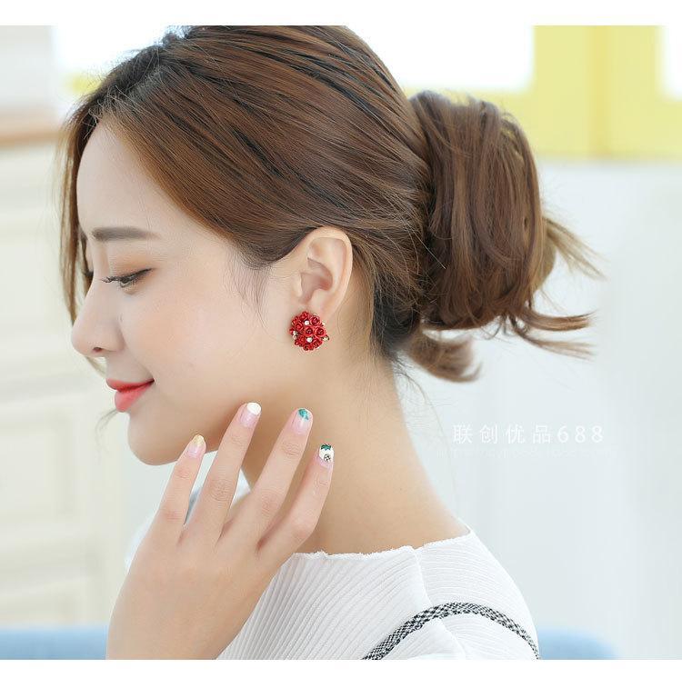 Super Cute Rose Flower Balls Earring Studs For Women
