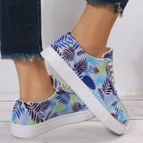Girl's Lovely Coconut Leaf Printed Round Toe Flat Canvas Shoes