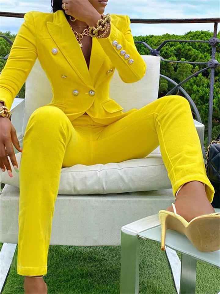 Women's Fashion Suit Button Up Blazer + Straight Leg Pants