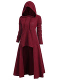 Relaxed Fit Drawstring Hooded Stretchy High Low Pullover Cloak Dress