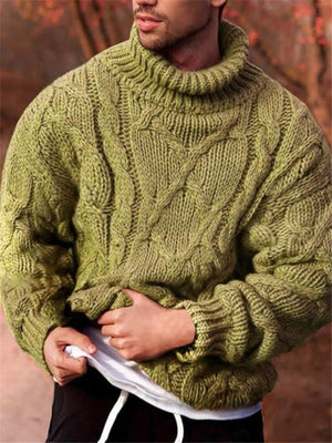 Men's Fashion Cable Knitted Turtleneck Long Sleeve Sweater