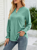 Casual Solid V Neck Lotus Leaf Sleeve Long T-shirts For Women