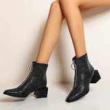 Thick Chunky Medium Heel Front Zipper Ankle Boots