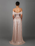 Sexy Ladies Gorgeous Sequins Off Shoulder Backless Evening Dress