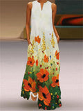 Summer Retro Print Sleeveless V-Neck Dress