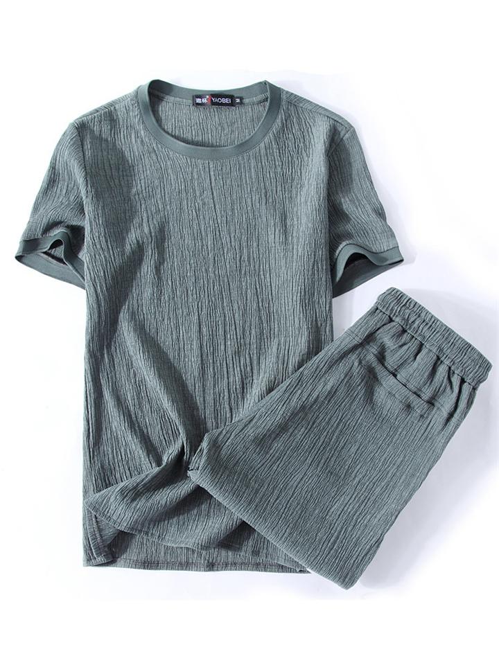 Oversize Comfy Two-Piece Outfit Solid Color T-Shirts + Drawstring Shorts