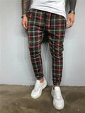 Stylish Casual Contrast Color Plaid Printed Sporty Pants For Men