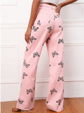 Women's Super Cute Butterfly Print Soft Loose Pink Denim Jeans