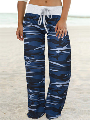 Comfortable Camouflage Print Drawstring Wide-Leg Pants