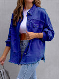 Sweet Candy Color Ripped Raw Edge Female Trendy Denim Jacket