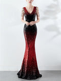 Shimmering Sequined V Neck Backless Mermaid Dress for Evening Party