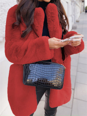 Winter Faux Fur Thick Turn Down Collar Coats for Women