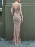 Shiny Sequin Mermaid Backless Formal Gowns
